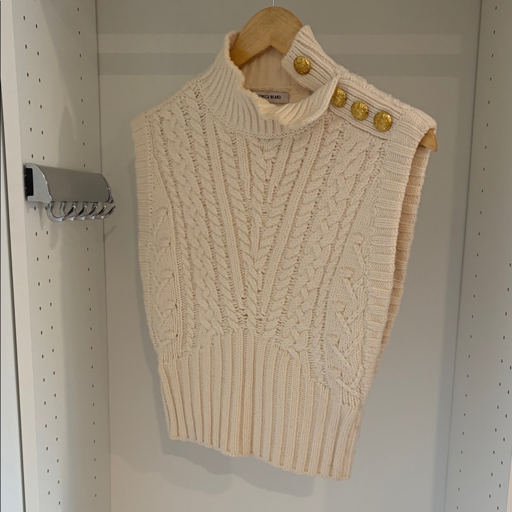 Veronica Beard Ivory Cable Knit Turtleneck Vest
